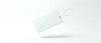Blank white price tag with string loop isolated on light background, ready for retail labeling, product pricing, and merchandise display design use.