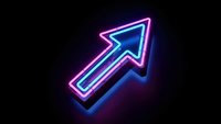 Glowing neon arrow pointing upward with pink and blue lights on dark background for business growth and success concepts.