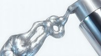 Metallic chain link connected to steel industrial connector on white background, isolated for design and manufacturing concepts.