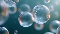 Delicate soap bubbles floating in turquoise atmosphere with soft bokeh effect and natural light reflections creating dreamy, ethereal mood. Macro photography captures transparency.