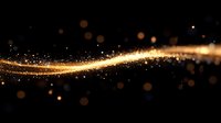 Magical golden light trail with sparkling particles and bokeh effects on black background, creating elegant flowing motion for luxury designs and festive backgrounds.