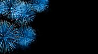 Vibrant blue fireworks exploding against night sky, creating spectacular light bursts with radiating patterns for celebration backgrounds.