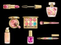 Watercolor makeup and cosmetics collection isolated on transparent background, ready for T-shirts, stickers, clipart, sublimation, and print on demand design use.