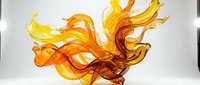 Abstract flowing flames in vibrant yellow and orange colors creating dynamic movement against white background for modern design projects.