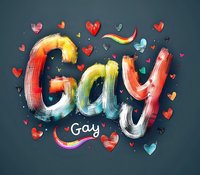 Rainbow colored brush lettering with hearts and pride symbols on dark background, celebrating LGBTQ+ community and diversity in modern artistic style.