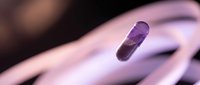 Purple gemstone or crystal floating above open palm with soft lighting and bokeh background for healing and spiritual wellness concepts.