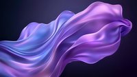 Flowing abstract silk fabric in purple and blue colors creates dynamic waves and folds against dark background, suitable for luxury design projects.