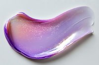 Purple iridescent cosmetic gel patch with shimmer particles isolated on white background for skincare and beauty product design.