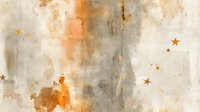 Abstract watercolor background with rust orange, beige, and gray tones featuring scattered golden stars. Artistic texture for modern design projects.