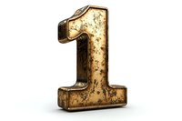 Metallic gold number one with aged rustic texture and weathered patina effect isolated on white background for design projects and creative layouts.
