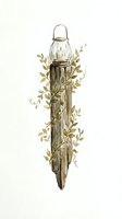 Rustic wooden post with glass lantern and climbing vines featuring candle light, isolated on white background for home decor, garden design, and craft projects.