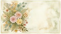 Vintage floral arrangement with roses, ferns and botanical elements on aged cream background, suitable for wedding invitations and greeting cards.