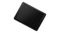 Black tablet computer with blank screen isolated on white background for digital technology and mobile device presentations.