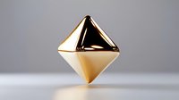 Metallic gold octahedron shape floating on light background with soft shadows, minimalist geometric composition for luxury and jewelry design concepts.