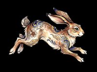 Decorative rabbit with ornate floral patterns and metallic accents, isolated on transparent background. Ready for t-shirts, stickers, clipart, sublimation, and print-on-demand designs.