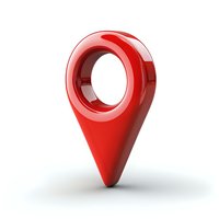 Red location pin marker on white background, glossy map pointer icon for navigation and GPS positioning systems, isolated design element.