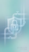 Padlock with piping system and valves on gradient turquoise background, representing secure data flow, cybersecurity infrastructure, and protected information systems for technology and safety concepts.