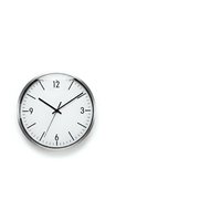 Modern minimalist wall clock with clean white face and black hands isolated on white background for interior design and home decor projects.