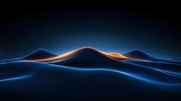 Glowing neon waves form abstract mountain landscape with orange and blue light trails against dark background, creating futuristic digital terrain surface.