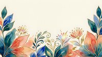 Watercolor floral border with coral, teal, and blue blooms on cream background, isolated for design use on invitations and stationery.