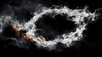 Dramatic white and orange smoke ring formation against dark background creates mysterious atmospheric effect, suitable for abstract design projects and creative backgrounds.