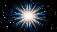 Bright starburst explosion with radiating light beams and glowing particles on dark background for cosmic energy designs and digital art projects.