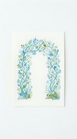 Watercolor botanical arch frame with intertwining leafy branches in blue and green tones, isolated on white background for design, invitations, and decorative projects.