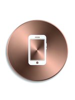 Rose gold metallic circular button with white smartphone icon for mobile app interface and web design elements.