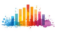 Colorful bar graph with rainbow gradient and paint splatter effect, representing data visualization for business analytics and creative reporting.
