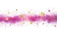 Magical pink and gold star dust border on white background, creating festive cosmic effect for greeting cards and party invitations.