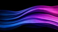 Vibrant flowing waves in neon blue and purple colors create dynamic abstract background with glowing light trails on black. Modern design for technology concepts.