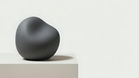 Dark gray organic sphere with smooth matte finish resting on neutral platform, isolated on light background for design and product mockup applications.
