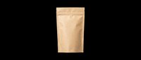 Kraft paper pouch with zipper closure isolated on transparent background, ready for packaging design, product mockups, e-commerce graphics, print-on-demand, and branding applications.
