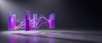 Purple neon geometric columns with glowing electric arcs creating futuristic energy display on reflective floor for sci-fi digital art projects.