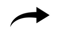 Black curved arrow pointing right isolated on white background for web design, presentations and graphic projects.