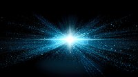 Bright blue energy burst with radiant light beams and sparkling particles on dark background for digital art and sci-fi designs.