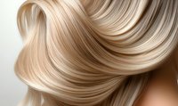Luxurious blonde hair waves close-up showing smooth, silky texture and professional highlighting technique. Natural flowing movement creates elegant curves and lines.