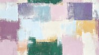 Pastel abstract painting with soft brushstrokes featuring pink, purple, yellow, and green rectangular blocks on white background. Suitable for modern home decor and design projects.