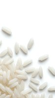 White rice grains scattered on isolated background, ready for food packaging, culinary design, restaurant menus, and cooking-related marketing materials.