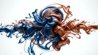 Abstract blue and orange smoke swirls creating dynamic fluid motion on white background for modern graphic design and creative projects.