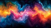 Vibrant cosmic nebula with swirling colors of blue, orange, pink, and purple creating a fluid abstract space background for creative design projects.