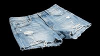 Distressed denim cutoff shorts isolated on transparent background, ready for fashion design, t-shirt prints, stickers, clipart, and print on demand projects.