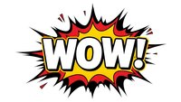 Comic book style WOW exclamation burst with explosive rays in red and yellow colors isolated on white background for pop art designs and graphic projects.