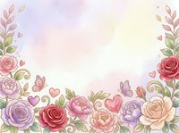 Watercolor floral border with roses, peonies, and butterflies on soft pastel background. Isolated design element suitable for invitations, greeting cards, and wedding stationery.
