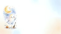 Cute ghost character with crescent moon and stars, isolated on transparent background for nursery decor, children's designs and seasonal projects.