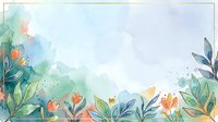 Watercolor floral border with orange and yellow blooms, green foliage, and soft pastel washes. Isolated design element suitable for invitations, cards, and web graphics.