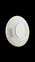 Oval-shaped smart home air quality monitor with illuminated display ring in blue and green, isolated on transparent background, ready for design use on t-shirts, stickers, and print-on-demand products.