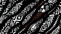 Ethnic tribal pattern in black, white and brown colors with abstract geometric shapes, dots and lines forming diagonal stripes. Traditional folk art motif.
