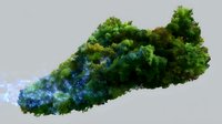 Green footprint made of lush forest trees and foliage on light background, environmental conservation concept showing ecological footprint and sustainability.