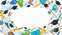 Education concept with graduation caps, books, pencils, and school supplies arranged in a circular frame on white background. Isolated design element for educational materials, posters, and learning-related projects.